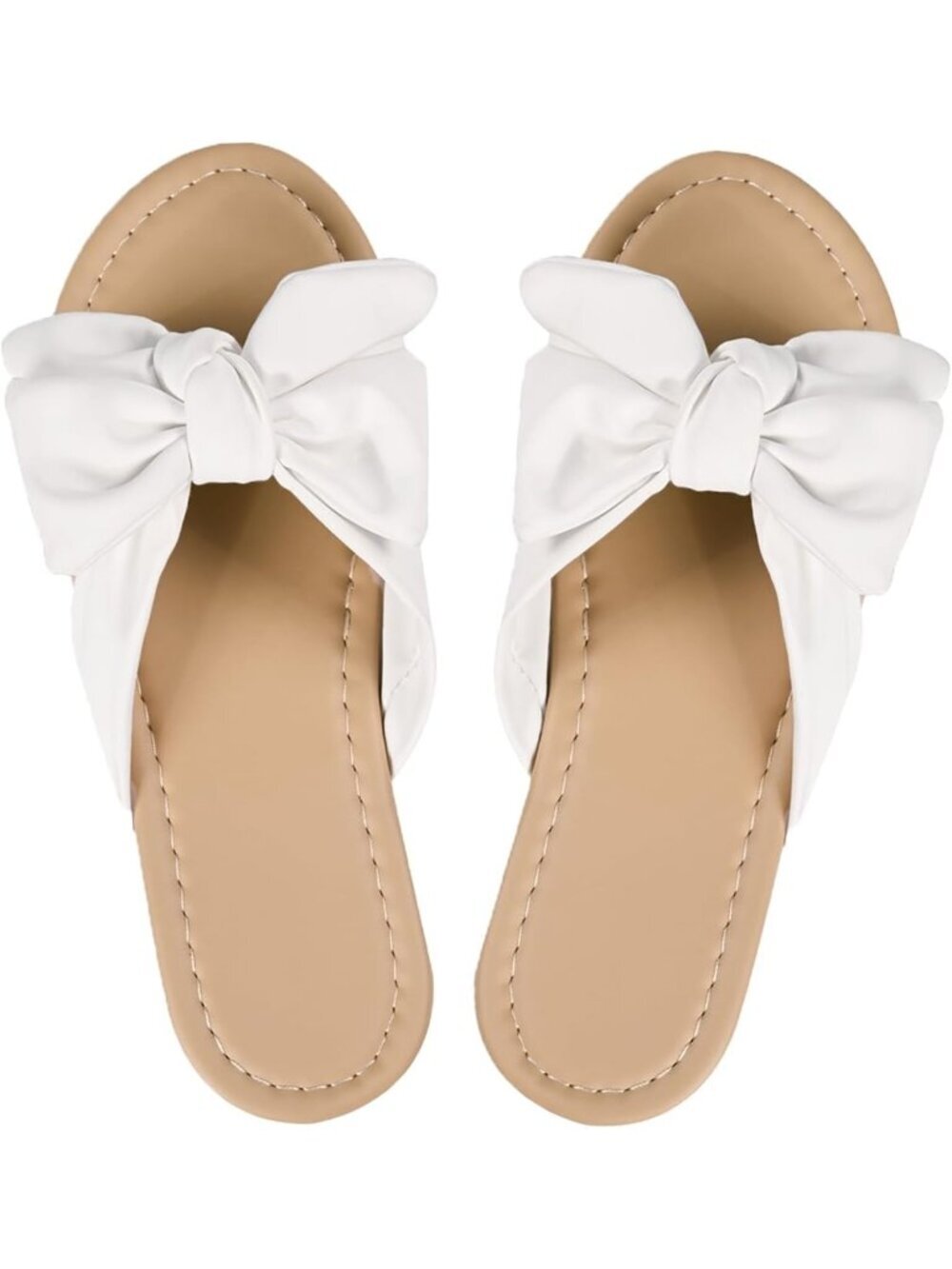 Women's White Bow Knot Slip On Flat Open Toe Slides Beach Slippers